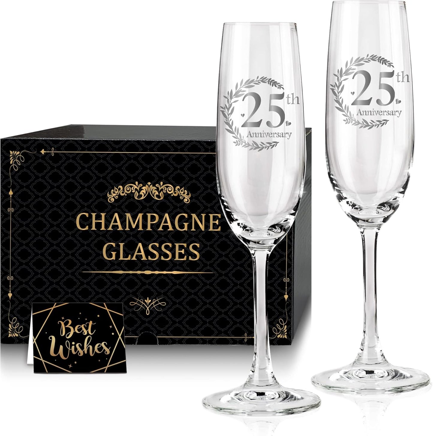 25th Anniversary Champagne Flutes, Wedding Gifts Anniversary for Couple, 25th Wedding Anniversary Champagne Flutes Glasses Set of 2, Couple gifts, Anniversary 25th Gifts for Parents