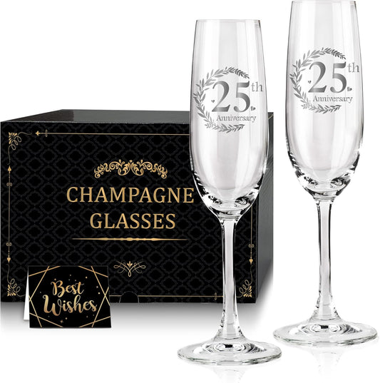 25th Anniversary Champagne Flutes, Wedding Gifts Anniversary for Couple, 25th Wedding Anniversary Champagne Flutes Glasses Set of 2, Couple gifts, Anniversary 25th Gifts for Parents