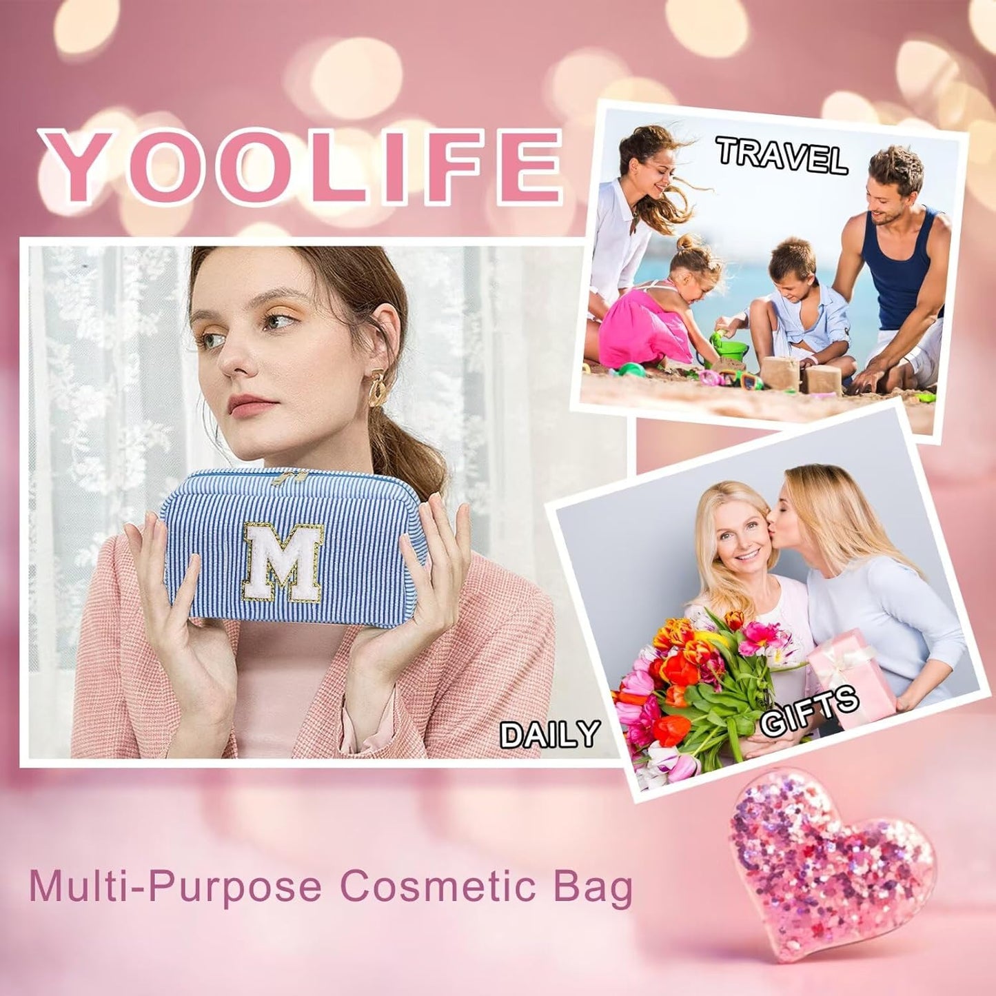 YOOLIFE Bridal Shower Gifts - Bridesmaid Bag, Bridesmaid Proposal Gifts for Wedding Day, Bride to be Gifts, Maid Matron of Honor Gift, Bachelorette Party Favors, Blue Initial Makeup Bag Cosmetic Bag E