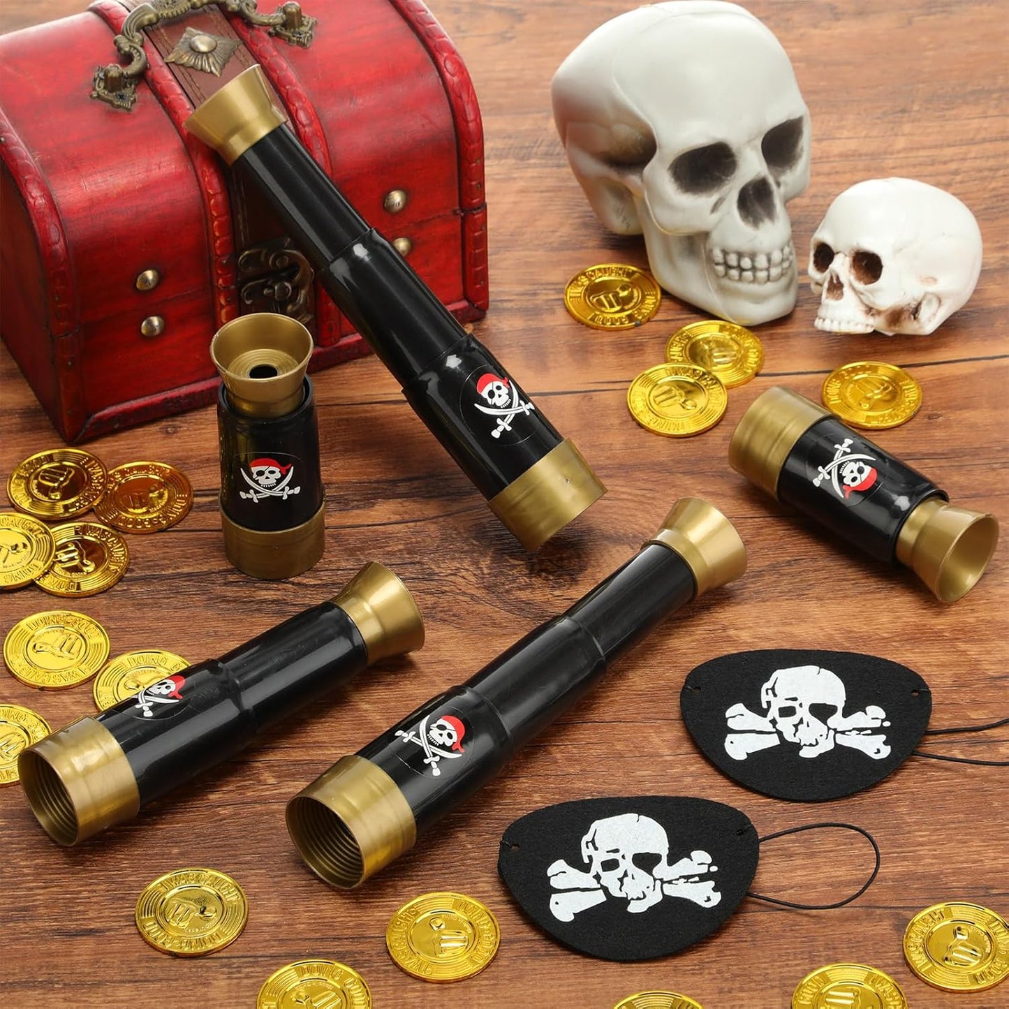 Libima 24 Set Halloween Pirate Eye Patches and Telescopes Sets for Kids, Plastic Pirate Telescopes Patch Bulk for Halloween Party Favors Birthday Supplies(Stylish Style)