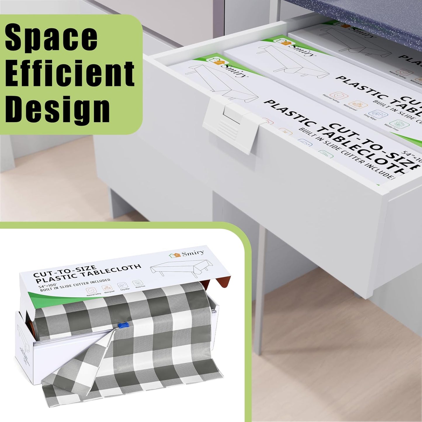 Smiry 54 Inch x 300 Feet Disposable Table Cover Roll, Grey & White Plastic Table Cloth in Cut-to-Size Box with Slide Cutter, Waterproof Rectangle Tablecloths for Weddings, Banquets, Outdoor