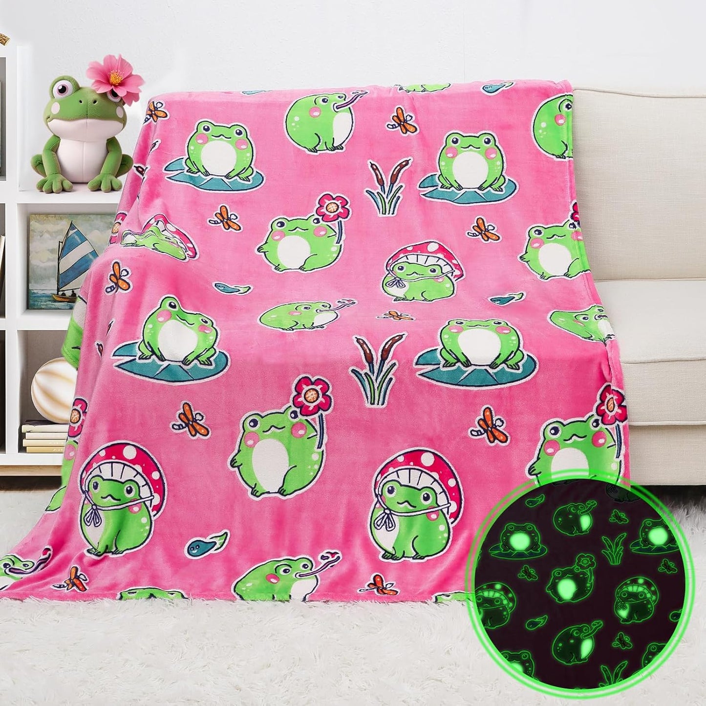 Frog Gifts for Women Girls - Glow in The Dark Blanket Frogs for Kids Cute Blankets for Women Girls Frog Decor Stuff 40"x50"