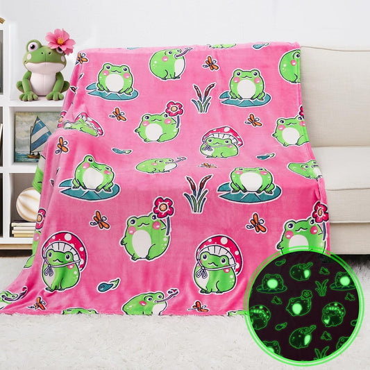 Frog Gifts Toys for Girls Women - Glow in The Dark Kids Blankets for Girls Soft Cozy Pink Frog Throw for Bedroom Decor Birthday Presents for Kids 60"x80"