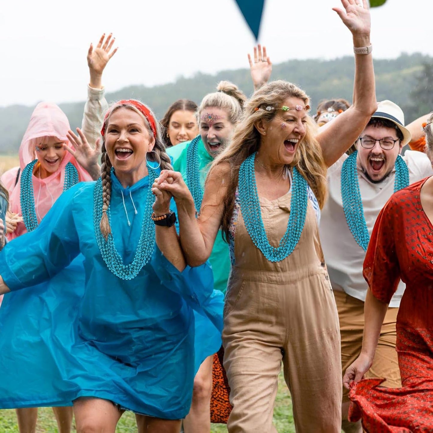 SHAOQINLIN 144 PCS Teal Bead Necklaces, Teal Mardi Gras Beads Necklaces Turquoise Party Beads Necklace Bulk Oval Beaded Necklaces for Mardi Gras, Christmas, School Spirit Day Party Favors