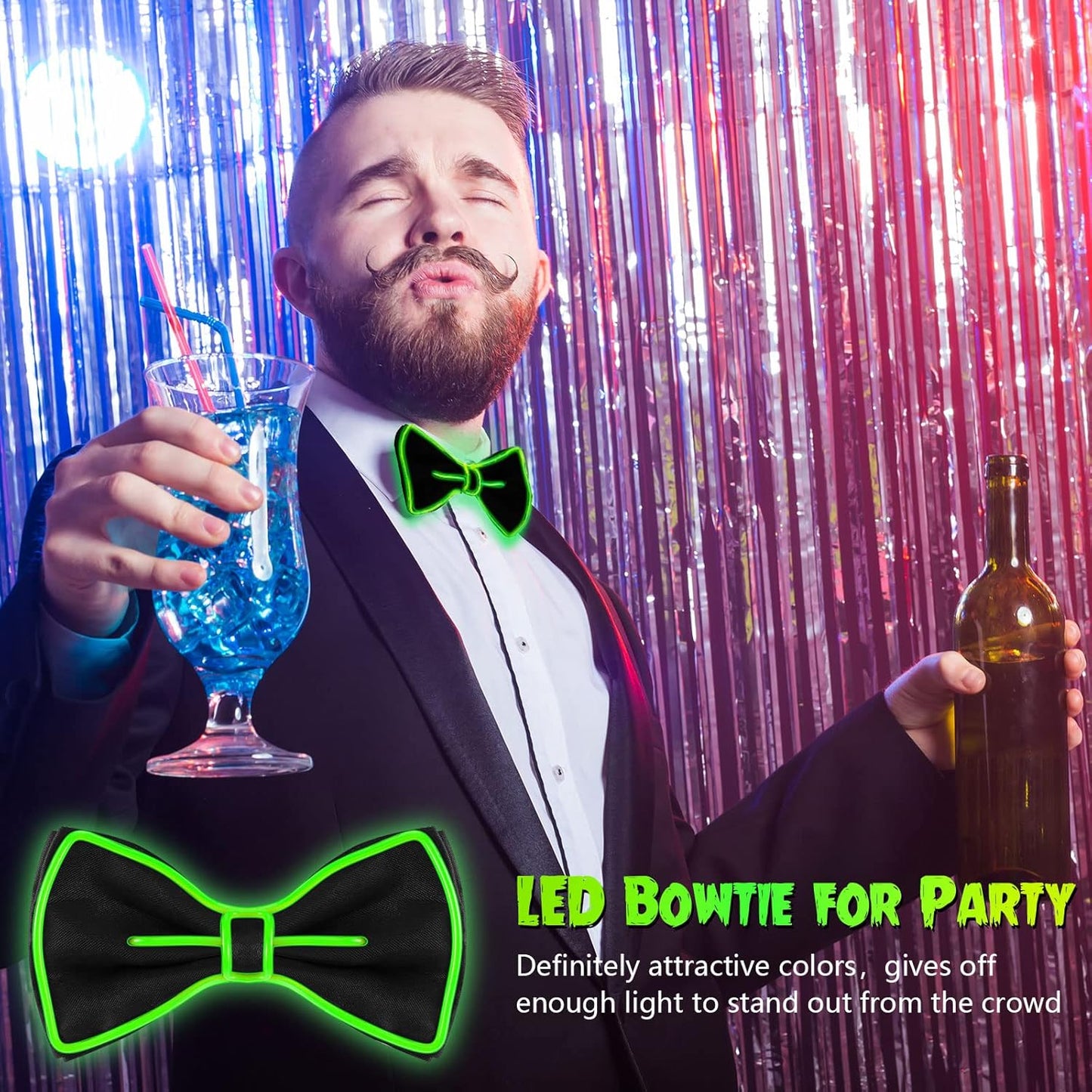Hercicy Light up Bow Tie for Men LED Neon Bowtie Funny Ties Women Glow in the Dark Party Costume