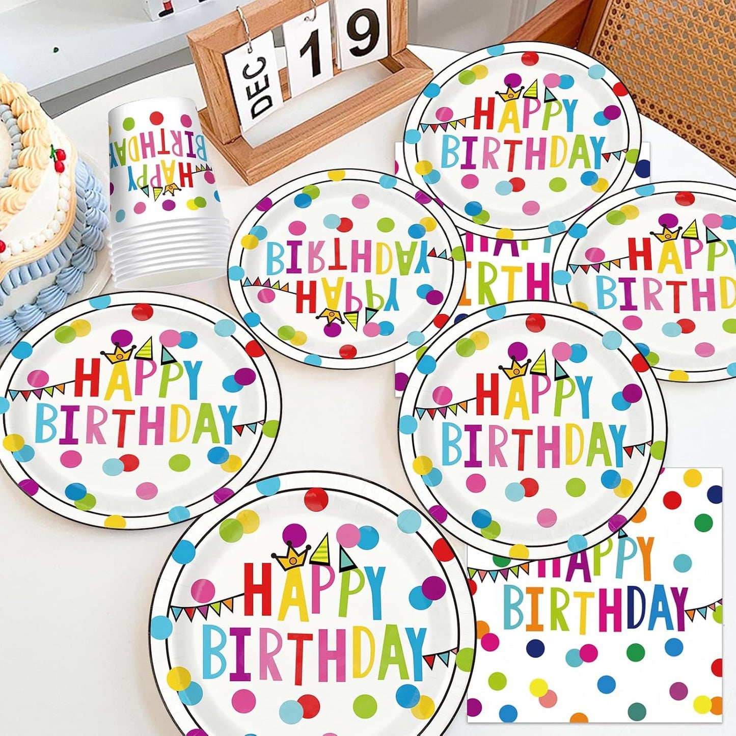 Birthday Plates & Napkins Party supplies - 175Pcs Happy Birthday Paper Plates and Napkins Sets, Disposable Happy Birthday Dots Tableware Set for Boys Girls Party Decorations, Serves 25