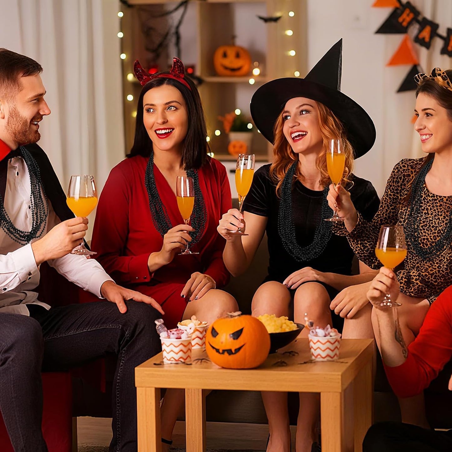 220 PCS Black Bead Necklace, 33 Inch Mardi Gras Christmas Beads, Bulk Metallic Party Beads for Mardi Gras Parade, St Patricks Day, Wedding, Birthday, Pirate Party, Carnival Party Favors