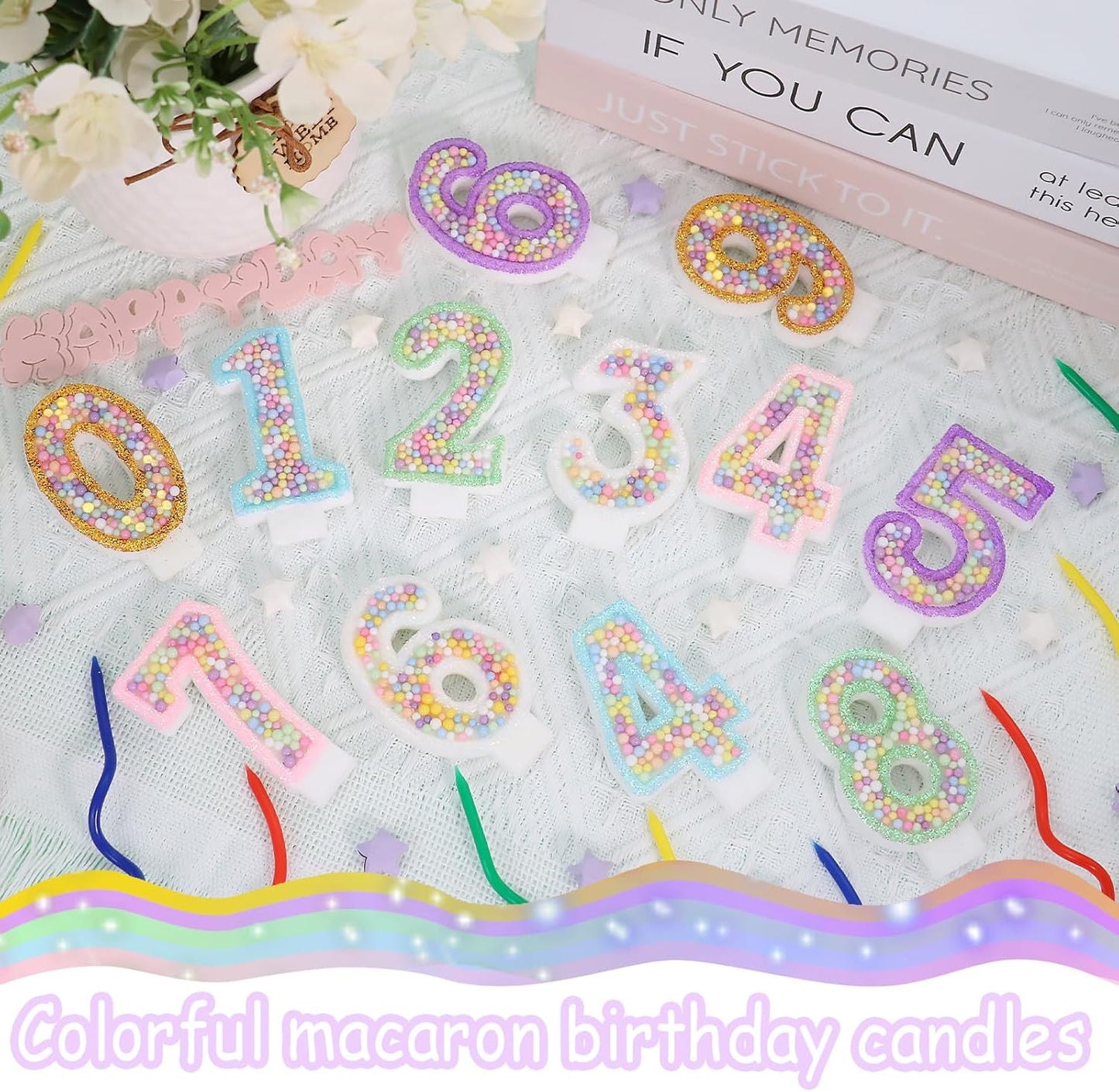 Birthday Candles - Number 5 Candle, Colorful Macaron Candles for Boys/Girls, Green Cake Decorations, Music Game Themed Party Supplies