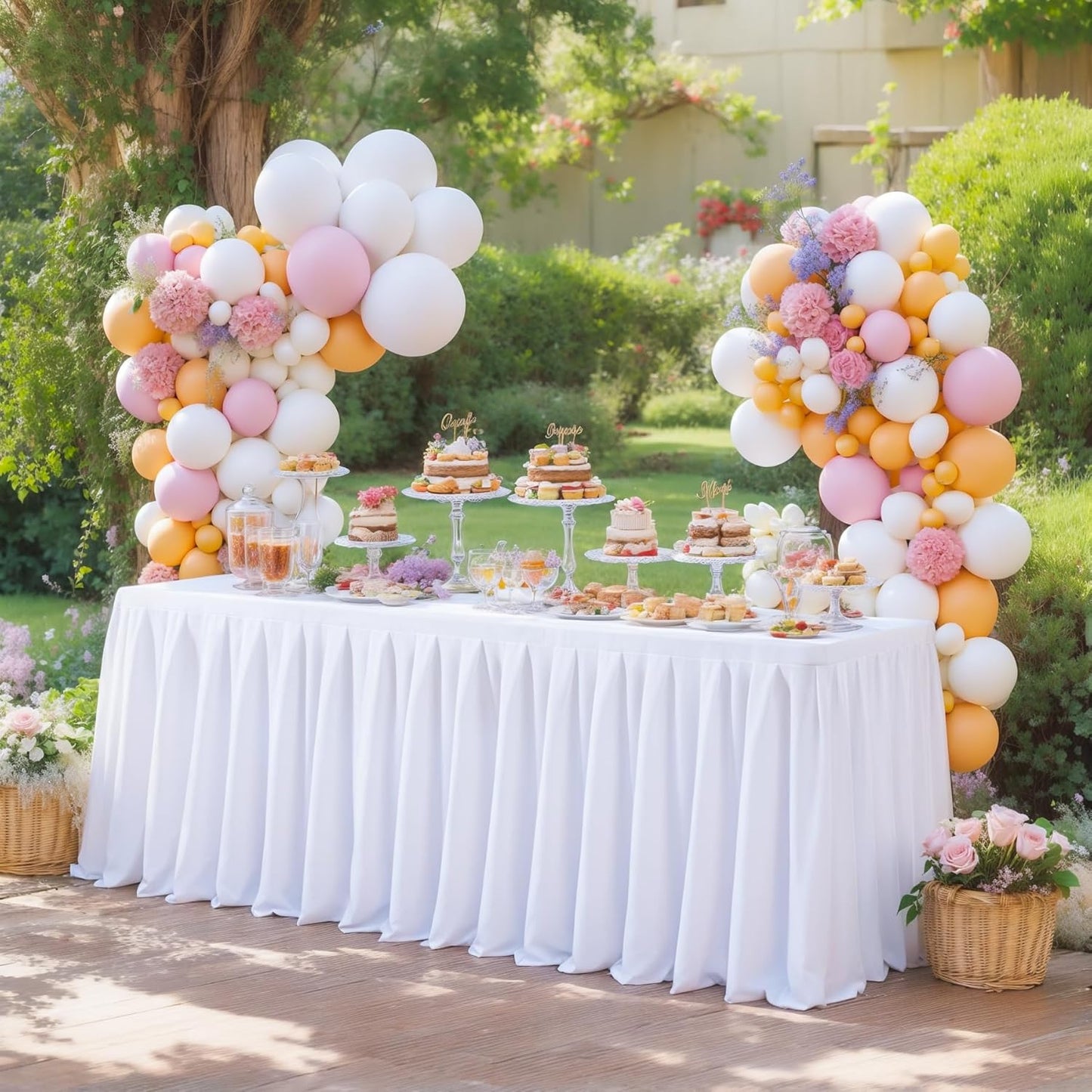 6 Pack White Rectangle Tablecloth 8 FT Stretch Spandex Fitted Table Cloth for 8 Foot Rectangle Tables Banquet Tablecloths Wrinkle Free Table Cover Skirt Ruffle Tablecloth for Party Wedding Birthday