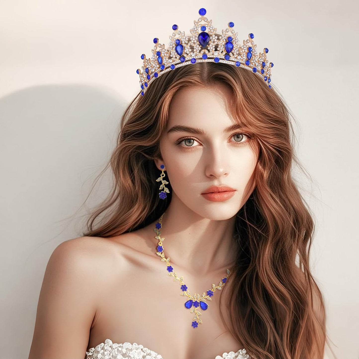 Kamirola Tiaras and Crowns for Women,Tiaras Earrings Necklace, Crystal Bridal Jewelry Set, Costume Party Halloween Prom Pageant Jewelry for Women(TR45)