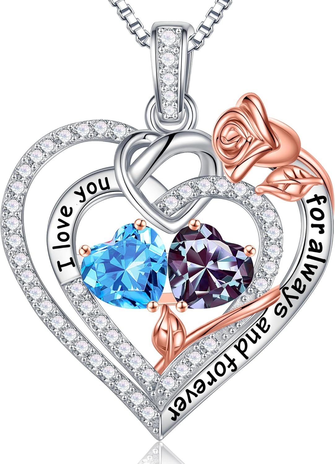 Iefil Christmas Gifts for Wife Women - 925 Sterling Silver Double Birthstone Necklace, Anniversary Birthday Gifts for Women, Jewelry Gift for Wife Girlfriend Mom Her