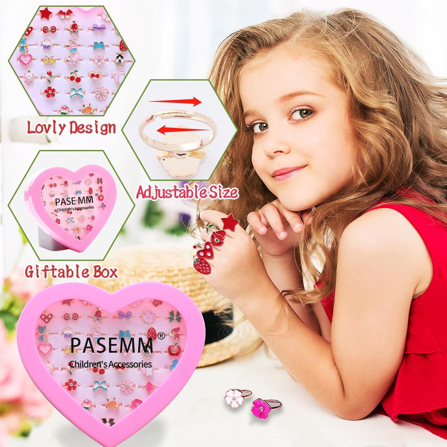 36pcs Little Girl Jewel Rings, Adjustable, No Duplication Kids Play Ring in Box,Pretend and Dress Up Rings for 4-12 Year Old Girls Birthday Gifts Holiday Gifts, 4 5 6 7 8 9 10 11 12 Year Old Girl Toys for Kids