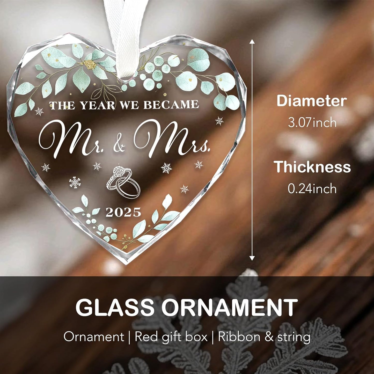 First Christmas Married Ornament 2025 - Mr and Mrs Gift - Wedding Gifts for Couples 2025 - Wedding Ideas for Newlyweds, Bride and Groom - Glass Ornament