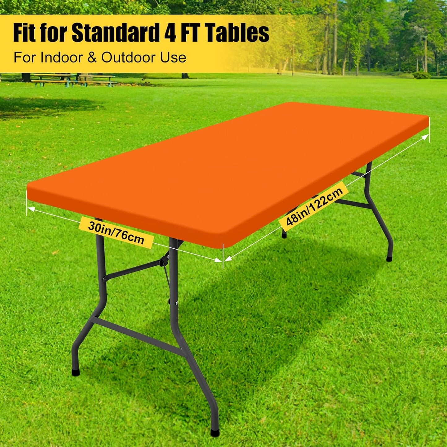 Smiry Rectangle Tablecloth, Elastic Fitted Flannel Backed Vinyl Tablecloths for 4ft Folding Tables, Waterproof Wipeable Table Covers for Indoor, Outdoor, Picnic and Camping (Orange, 30"x48")