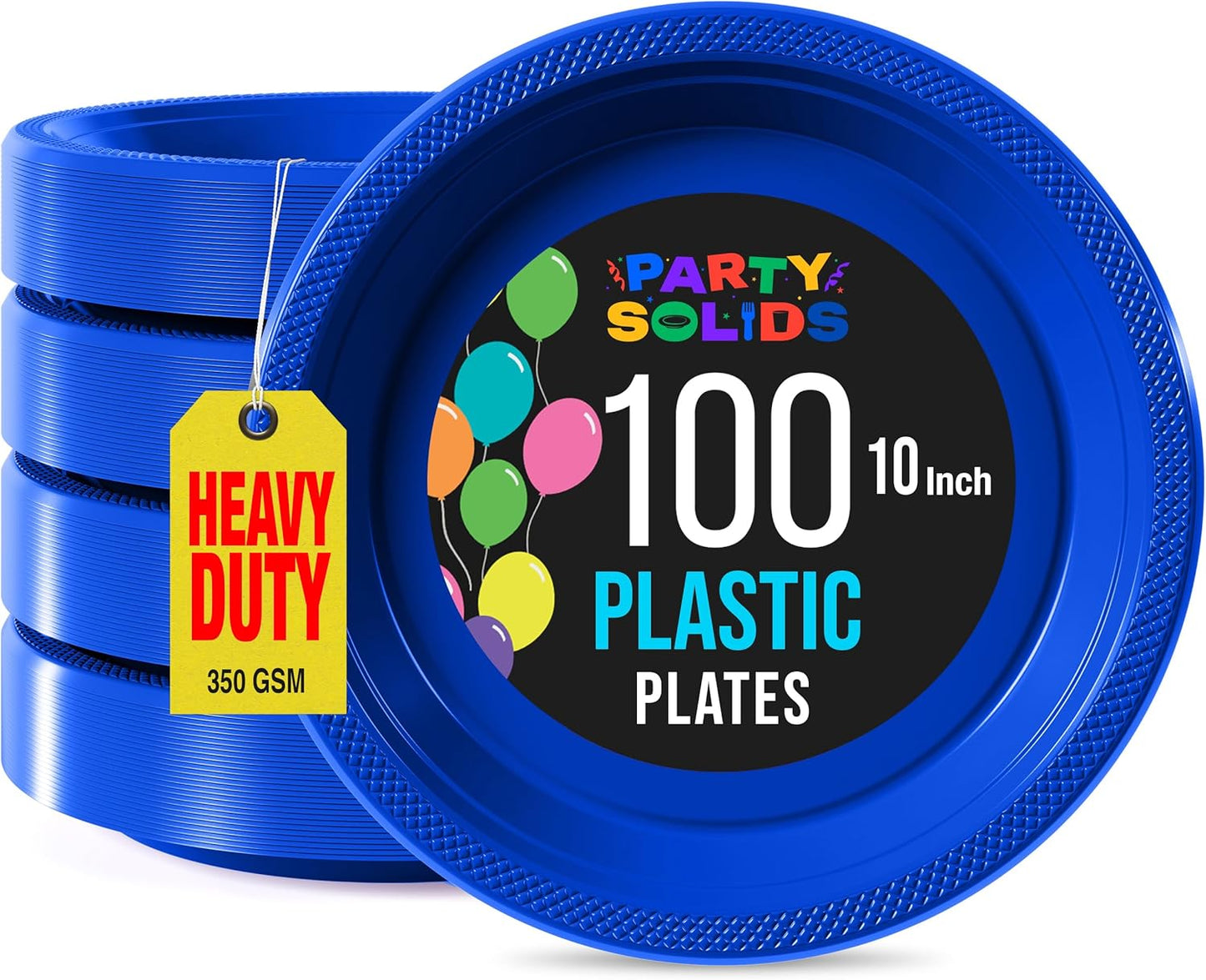 Exquisite Party Solids Dark Blue Plastic Plates For Party 10" Dark Blue Disposable Plates Heavy Duty 100 Pcs Plastic Dinnerware Sets Heavy Duty 350 GSM Disposable Dinnerware Set