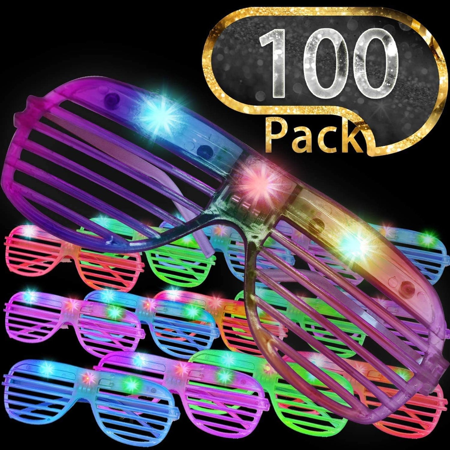 100 Pack Glow Sticks Glasses Bulk Party Pack, Light Up Glasses Bulk,Glow in the Dark Party Supplies Favors,LED Sunglasses, Concert, Neon,Birthday, Back to School, Halloween Fiesta Party Favors, Pool