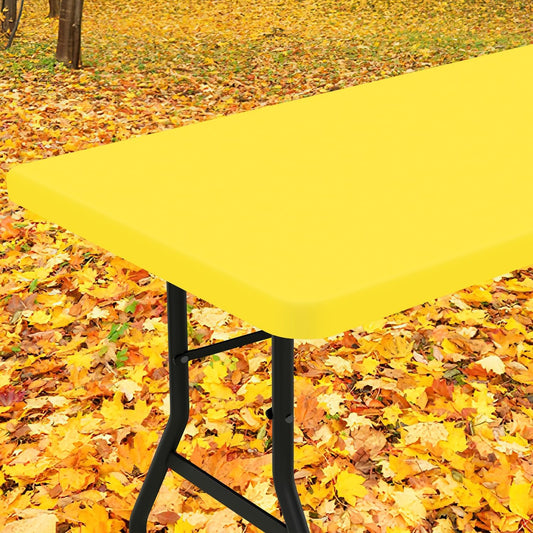 Smiry Rectangle Tablecloth, Elastic Fitted Flannel Backed Vinyl Tablecloths for 6ft Folding Tables, Waterproof Wipeable Table Covers for Indoor, Outdoor, Picnic and Camping (Yellow, 30"x72")
