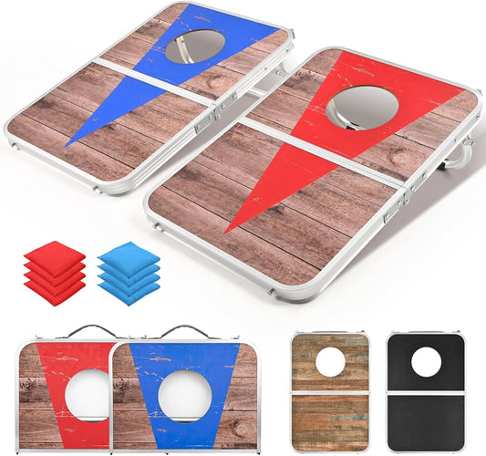 ROPODA Portable Cornhole Board Set,24 x 16 in Corn Hole Games for Adults with 8 Bean Bags, Lightweight Aluminum Alloy Edging Cornhole Set for Outdoor Games，Beach and Tailgates.