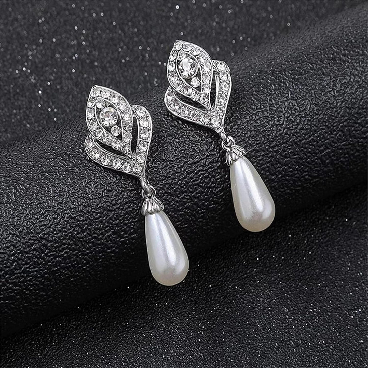 la luen Pearl Bride Wedding Jewelry Set Faux Pearls Crystal Rhinestone Necklace Earrings Bracelet Sets for Women Bridesmaid(3 PCS)
