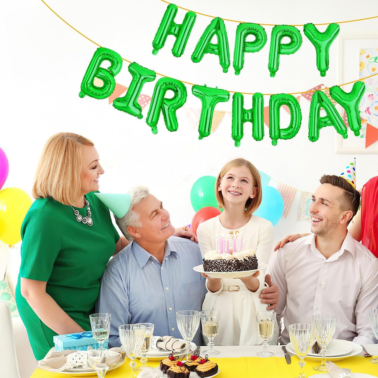 LIOZEOKUN Happy Birthday Balloon Letters 16 inch Mylar Foil Birthday Balloons Banner Sign for Birthday Party Decorations Supplies (Green)