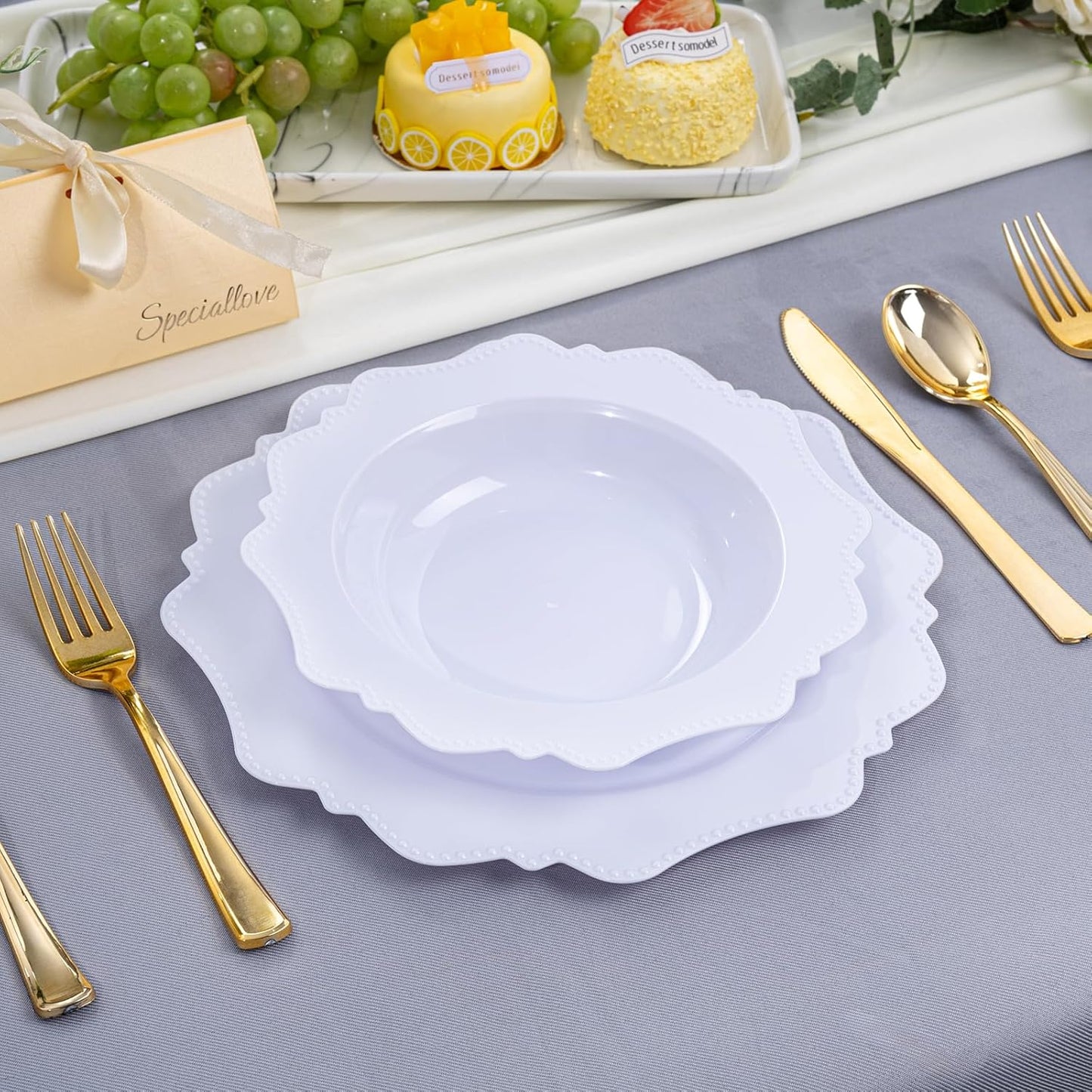 COLOSUS 60 Pack White Plastic Bowls, 12 oz Disposable Soup Bowls, Premium Plastic Dinner Bowls,Heavy-duty Dessert Salad Bowl for Party, Wedding, Dinner, Christmas, Thanksgiving, and Catering