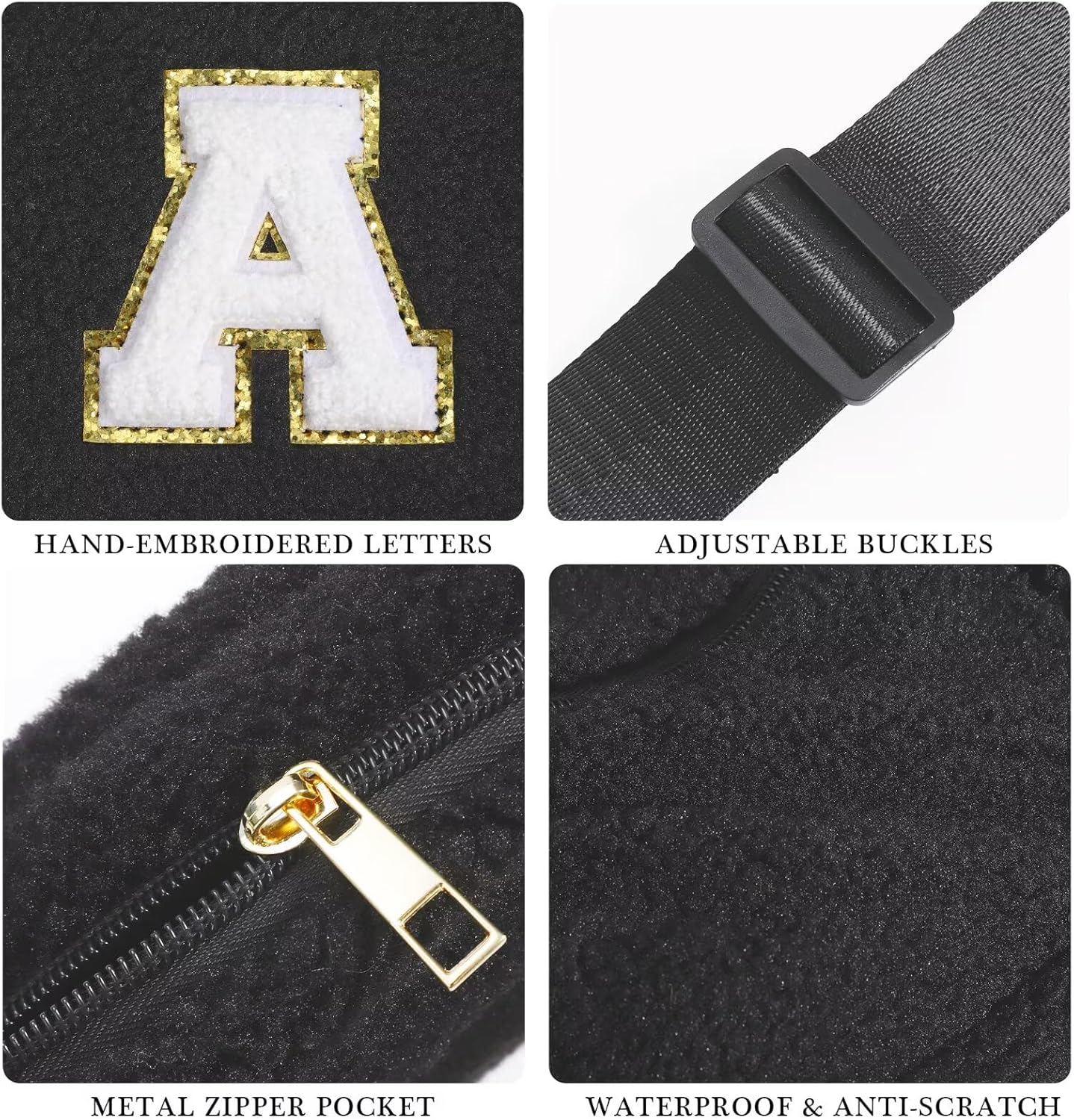 YOOLIFE Bridesmaid Gifts - Bridesmaid Proposal Gift Wedding Day, Bridal Shower Gifts, Maid of Honor Gifts, Fleece Belt Bag Initial Crossbody Bag Black B