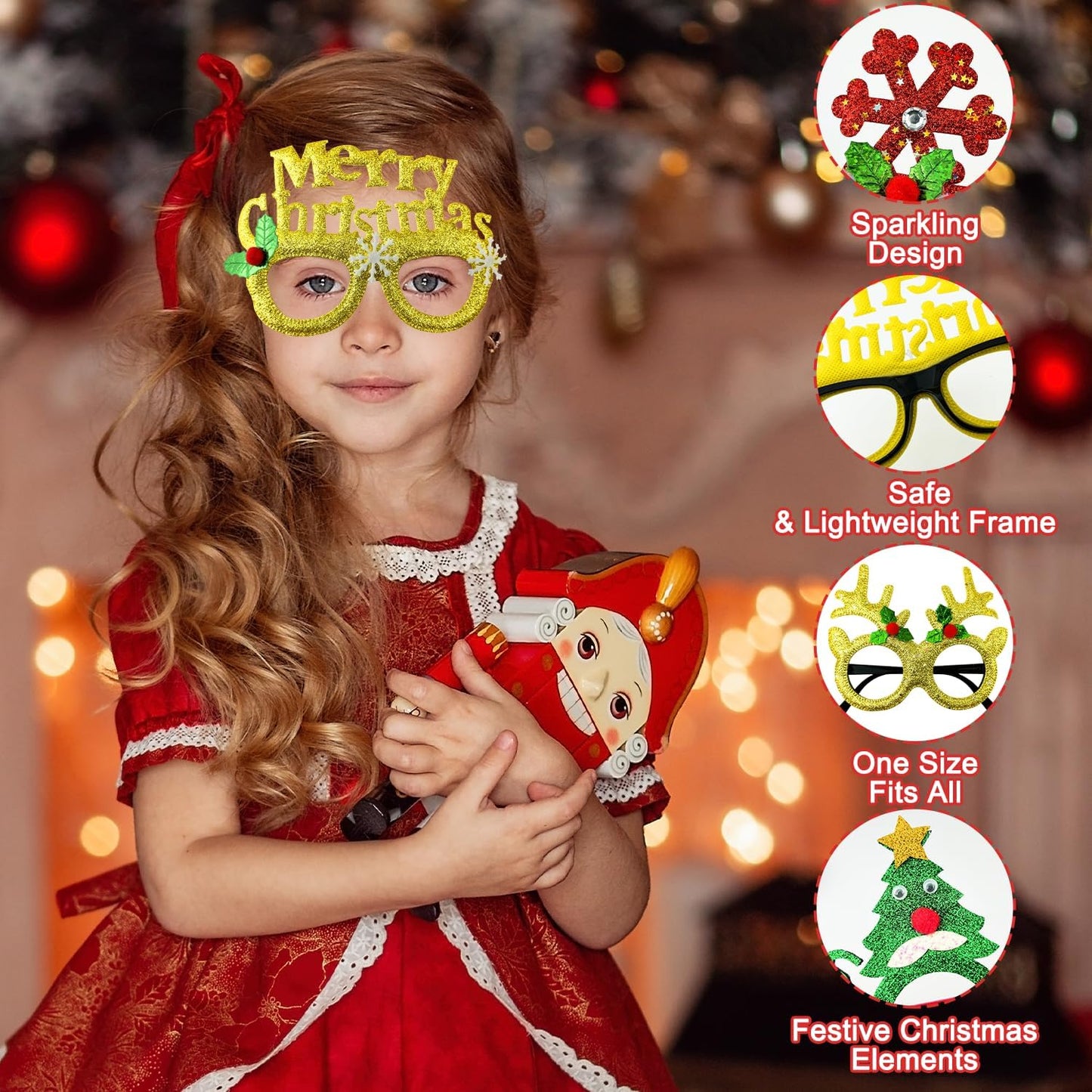 6 Pcs Christmas Glitter Glasses - Funny Xmas Eyeglasses Goodie Bag Stocking Stuffers Decorations for Kids Adults,Holiday Party Favors Supplies Christmas Costume Accessories Photo Booth Props Prizes