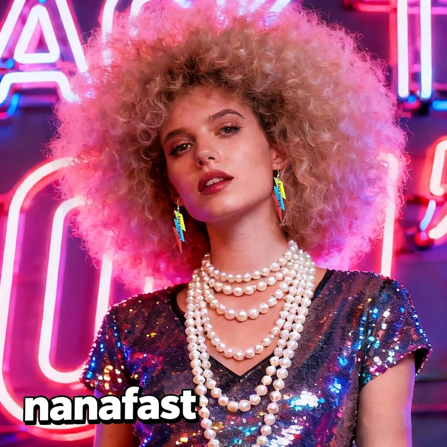 Nanafast 80S Neon Earrings Lightning Bolt Dangle Earrings for Women, 80s Accessories for Women Colorful Gradient Neon Jewelry