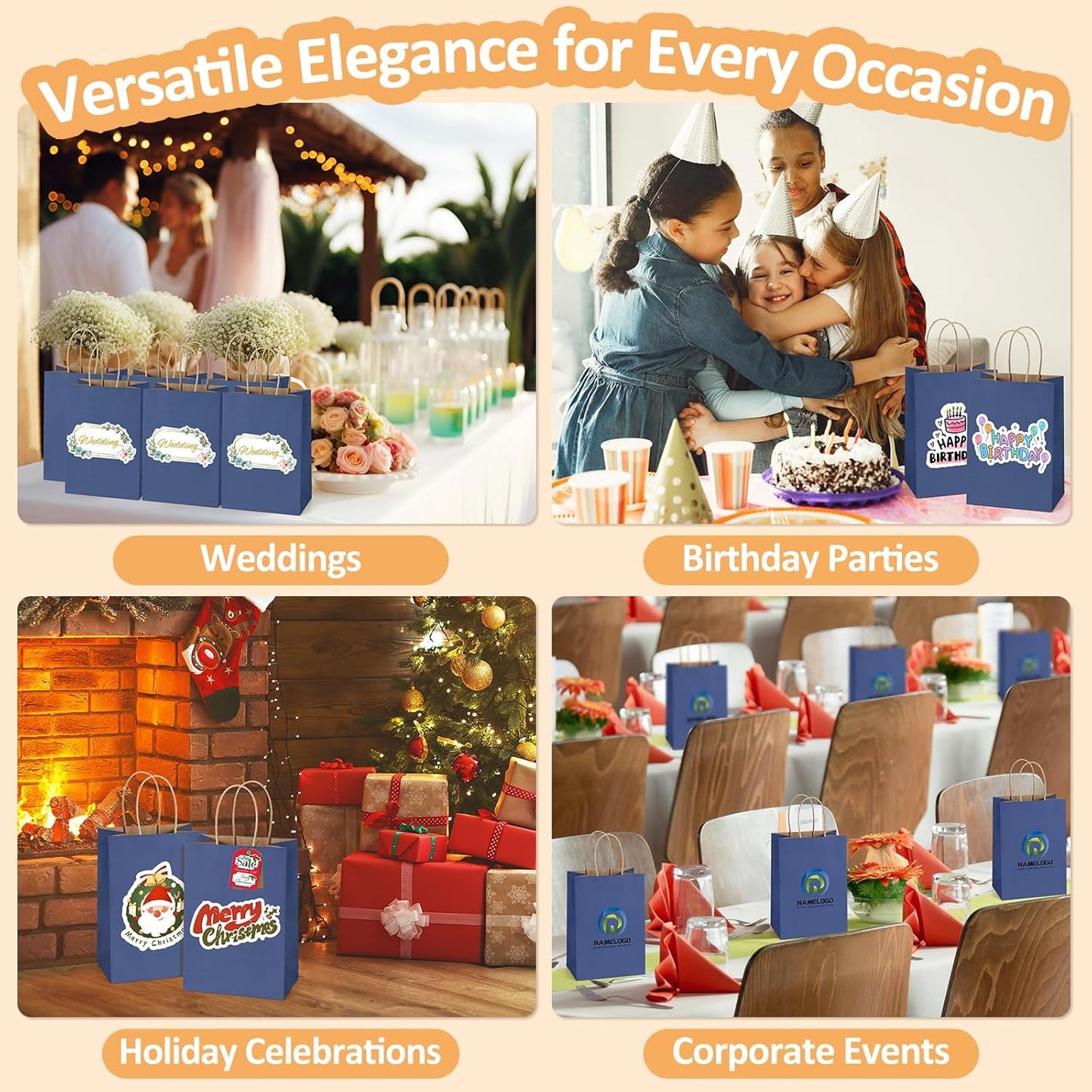 BagDream Small Gift Bags with Handles 50Pcs 5.25x3x8 Inches Kraft Paper Bags Bulk for Party Favor, Retail, Merchandise, Wedding, Gifts, Recyclable Navy Blue Paper Sacks