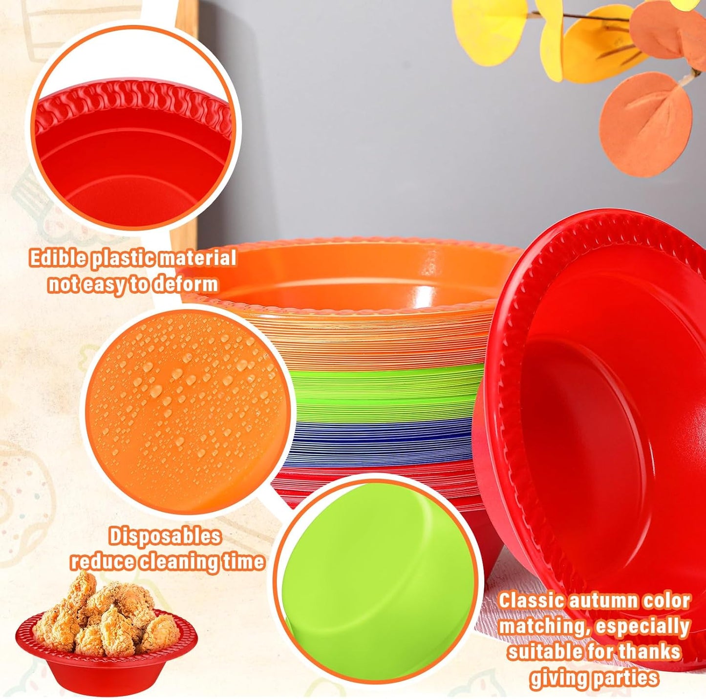 Lallisa 100 Pcs 12oz Colorful Disposable Plastic Bowls Dessert Cups Ice Cream Snack Salad Soup Food Serving Bowls for Autumn Thanksgiving Christmas Party Favor Picnic