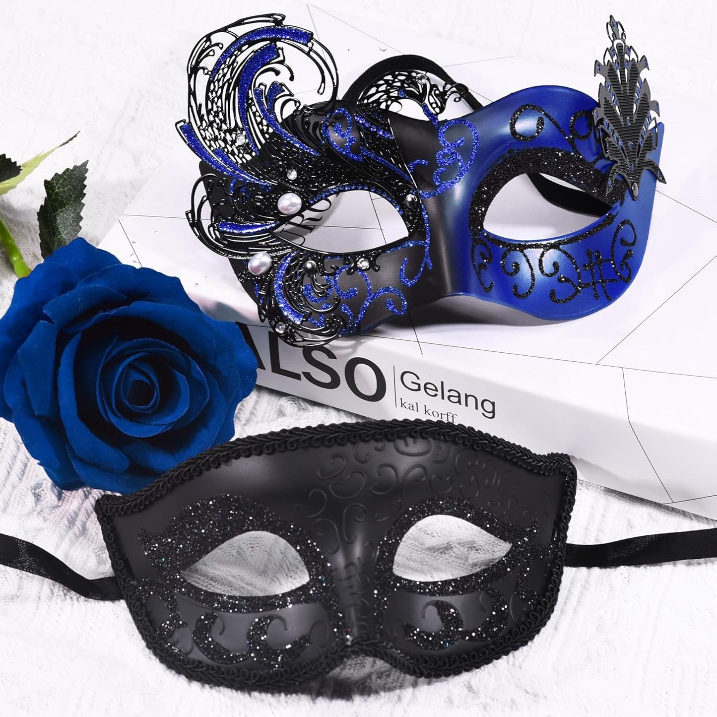 SIQUK Couple Masquerade Masks Metal Venetian Party Mask Halloween Costume Mask Mardi Gras Mask for Couples Women and Men