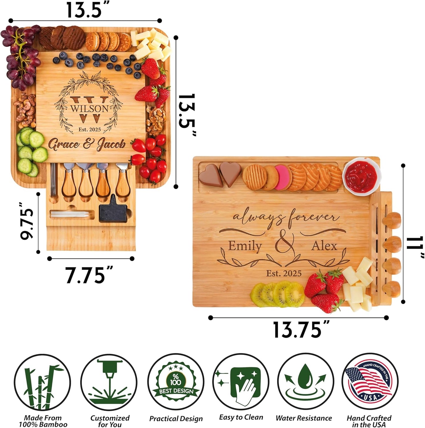 Personalized Charcuterie Board - Wedding Gifts for Couples 2025 – Custom Charcuterie Boards with Knife Set, Personalized Cutting Board, Engagement, Anniversary, Bridal Shower, Housewarming Gift