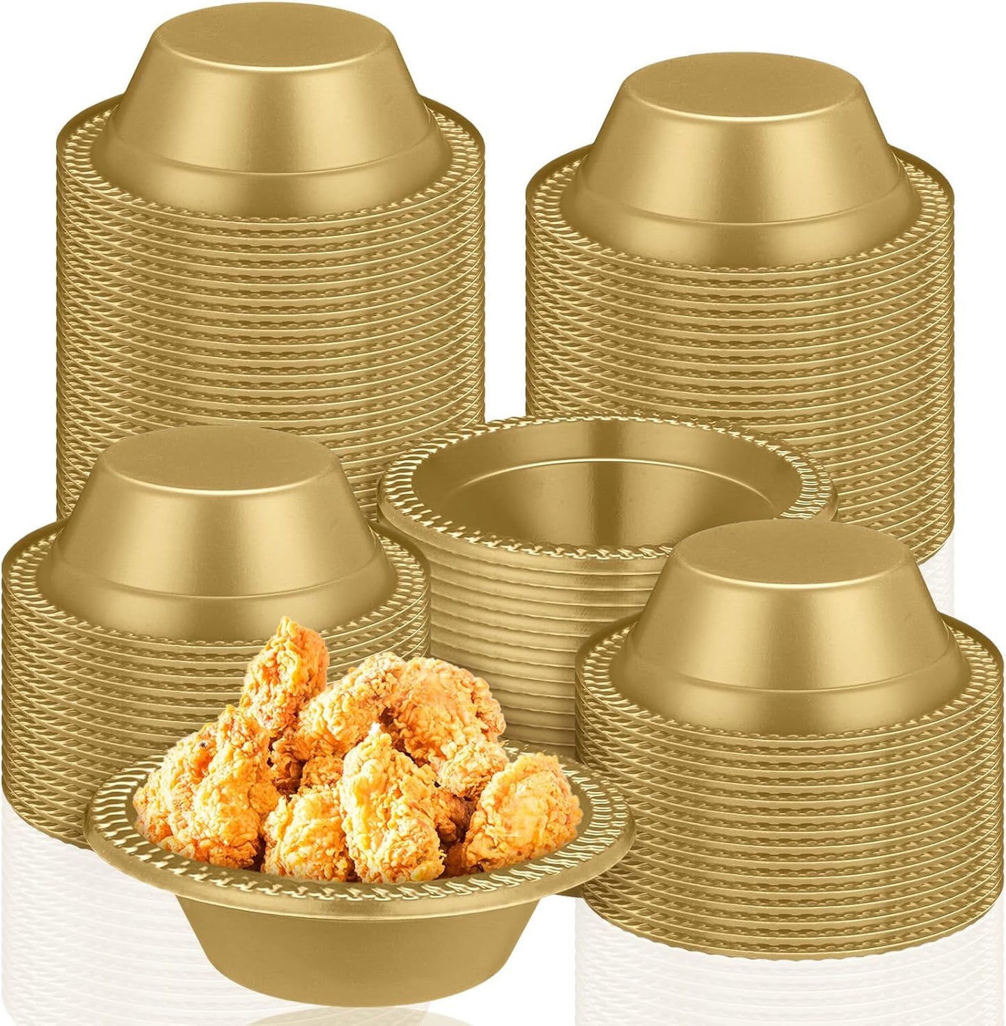 Lallisa 100 Pcs 12oz Gold Disposable Plastic bowls Dessert Cups Ice Cream Snack Salad Soup Food Serving Bowls for Party Favor Picnic
