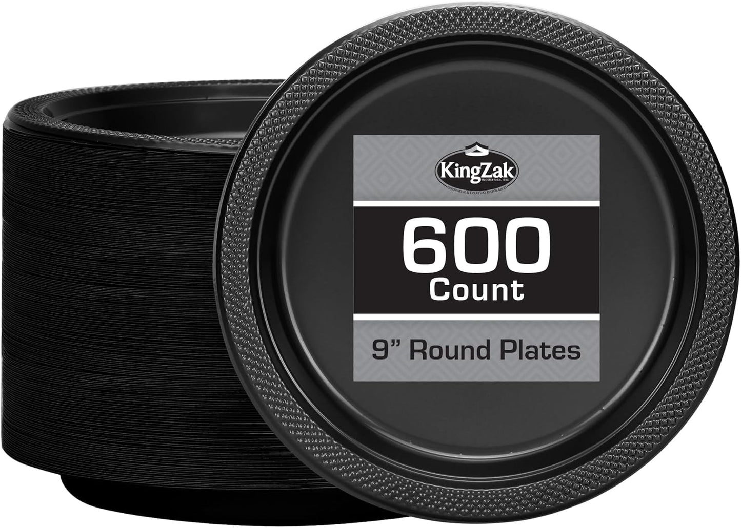 Hanna K. Signature Black Plastic Plates 9 Inch - 600 count - Plastic Solid Round Party Plates For Weddings, BBQs, Birthday Plates - Disposable Black Plates - Plastic Dessert Plates