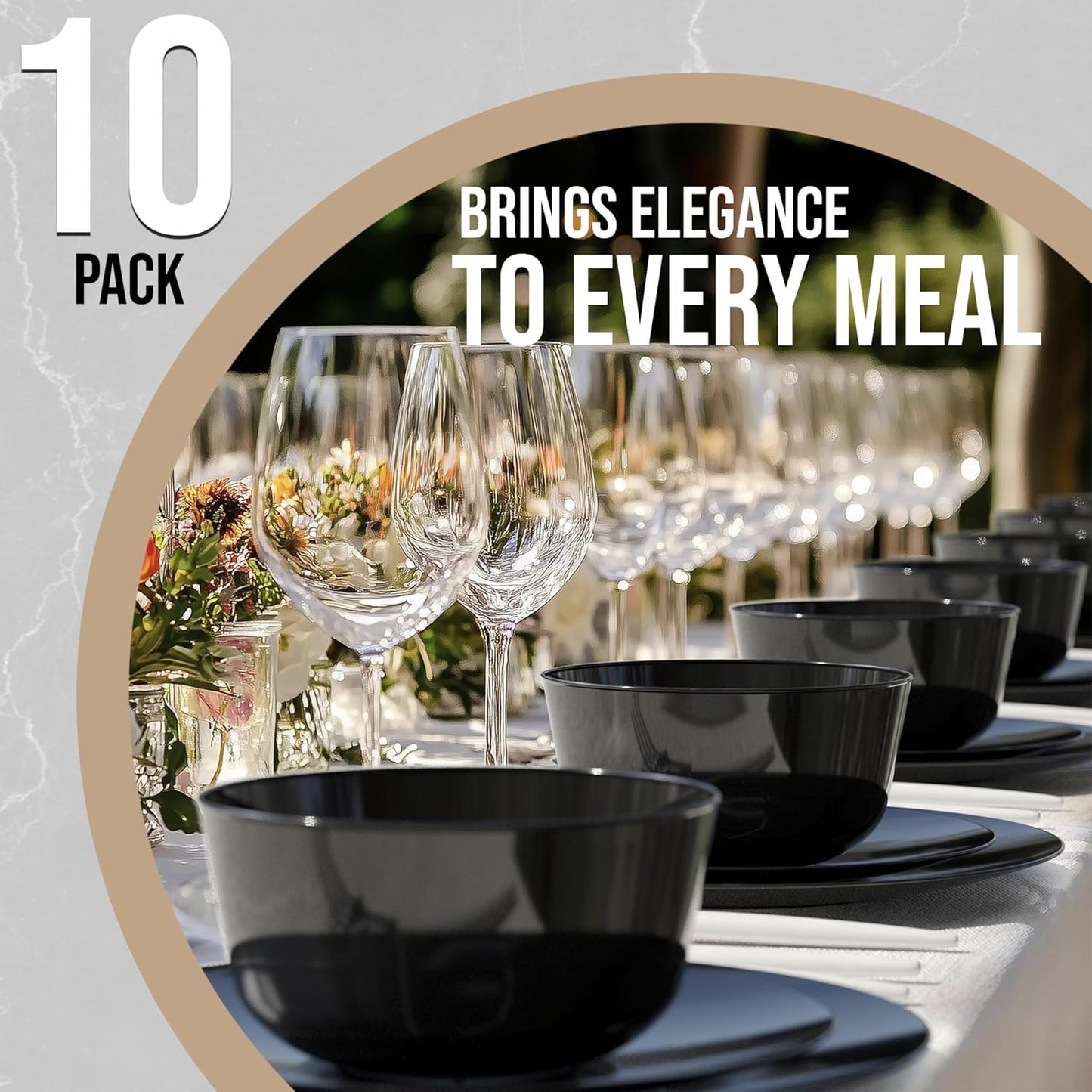 Trendables Plastic Bowls Disposable Bowls 24 Oz Bowl Set Of 10 Black Fancy Plastic Serving Dishes Perfect for Parties and Events Disposable Candy Bowl