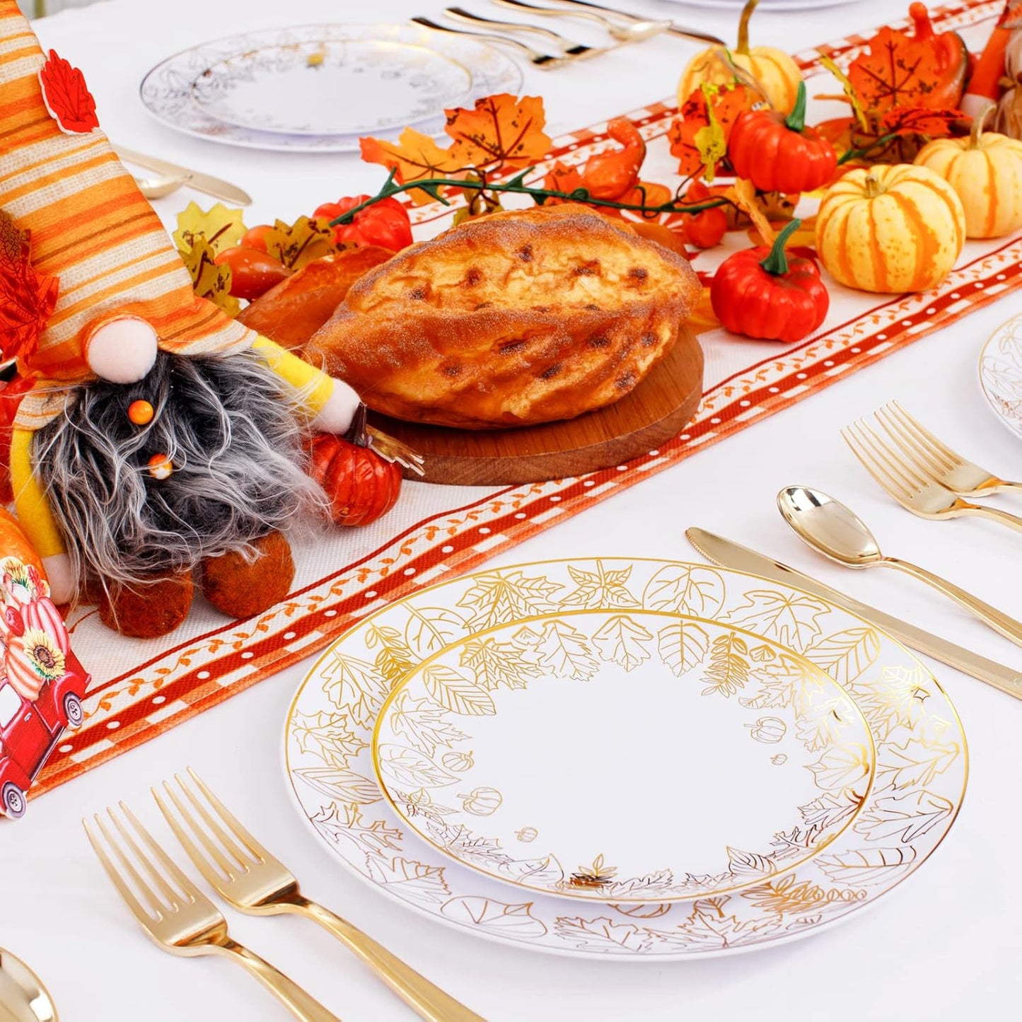 LIYH 60pcs Gold Plastic Plates,Plastic Thanksgiving Plates,30 Plastic Dinner Plates 10.25",30 Dessert Plates 7.5", Dessert Plates Prefect for Fall Tableware,Thanksgiving Decor