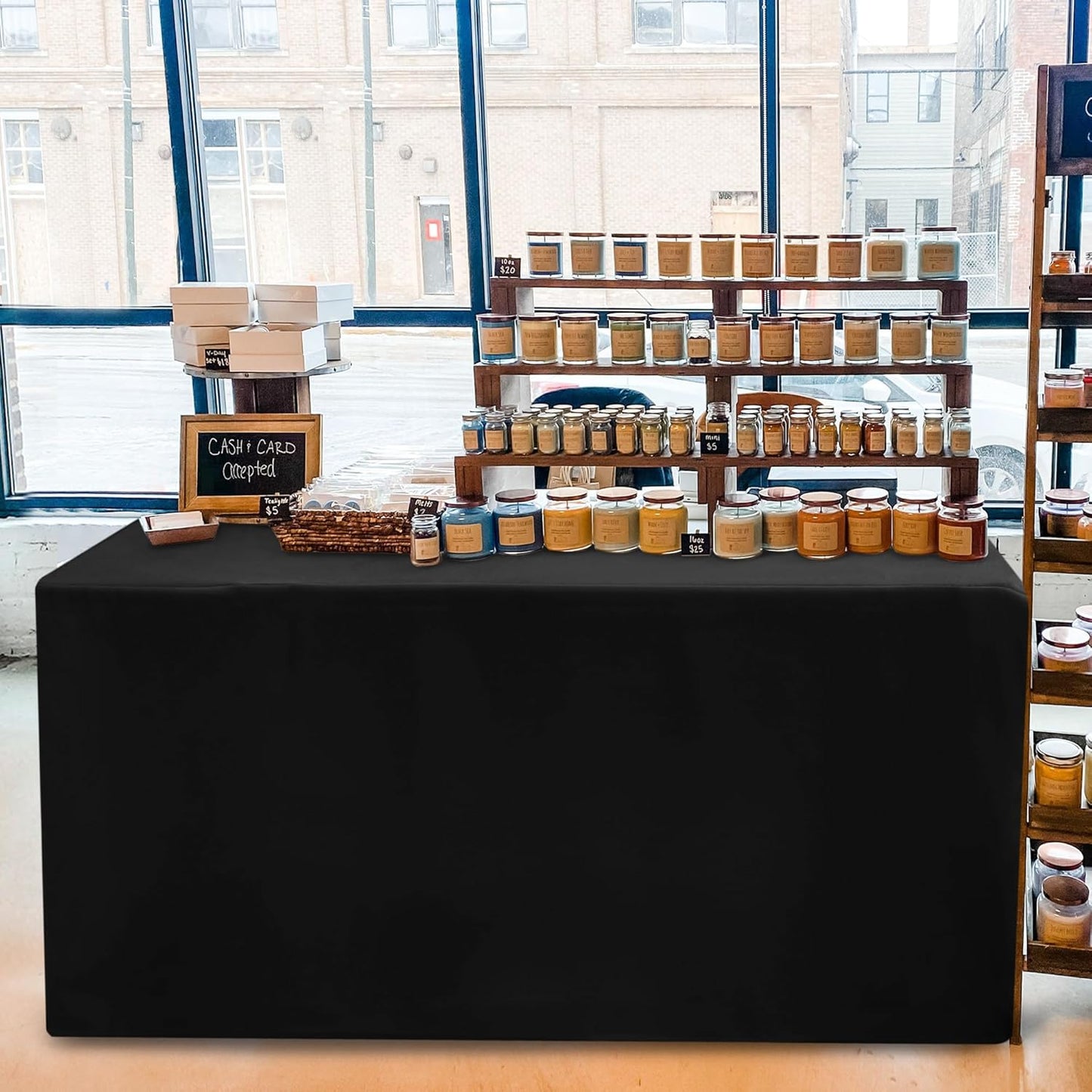 HolidayIdeas Fitted Table Covers for 6 Foot Tables - 72 x 30 Inch - 2 Pack Rectangle Table Clothes Versatile Fabric Table Cover for Folding Table, Parties, Holiday Dinner, Trade Show (Black)