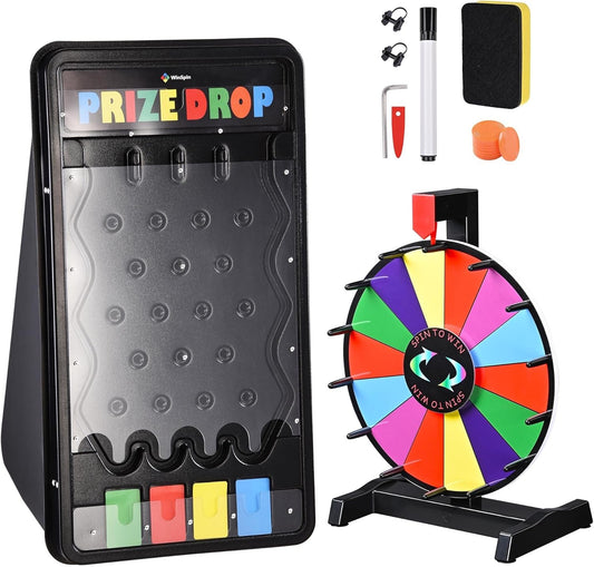 WinSpin Prize Board Kit Fortune Spinning Game 14 Slots Classic Wheel Drop Board Carnival Live Stream Party Tradeshow (12" Prize Wheel & 25x14 Mini Prize Drop)