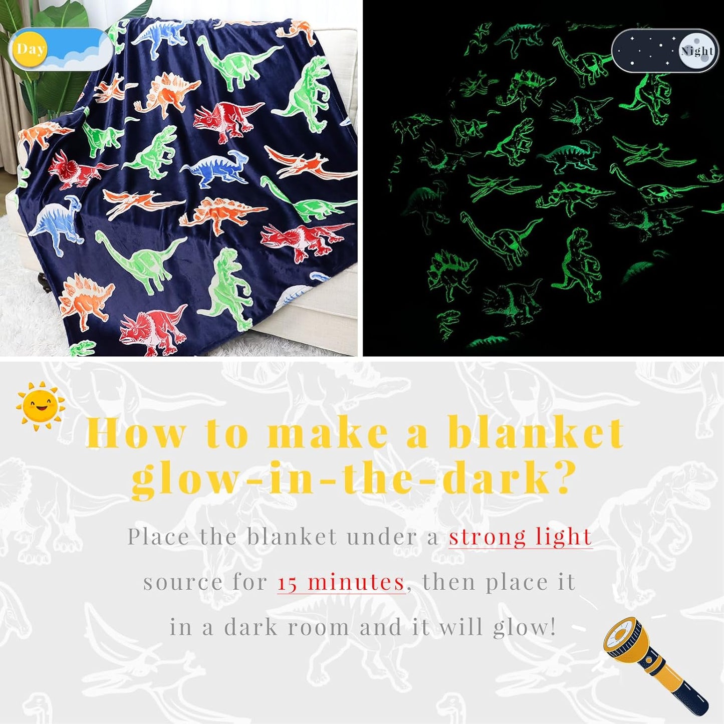 Dinosaur Gifts Toys for Kids Boys - Glow in The Dark Dino Blanket Birthday Gifts for Boys Age 3 4 5 6 7 8 9 10 Year Old Child Teen Toddler Dinosaur Room Decor 60"x80"