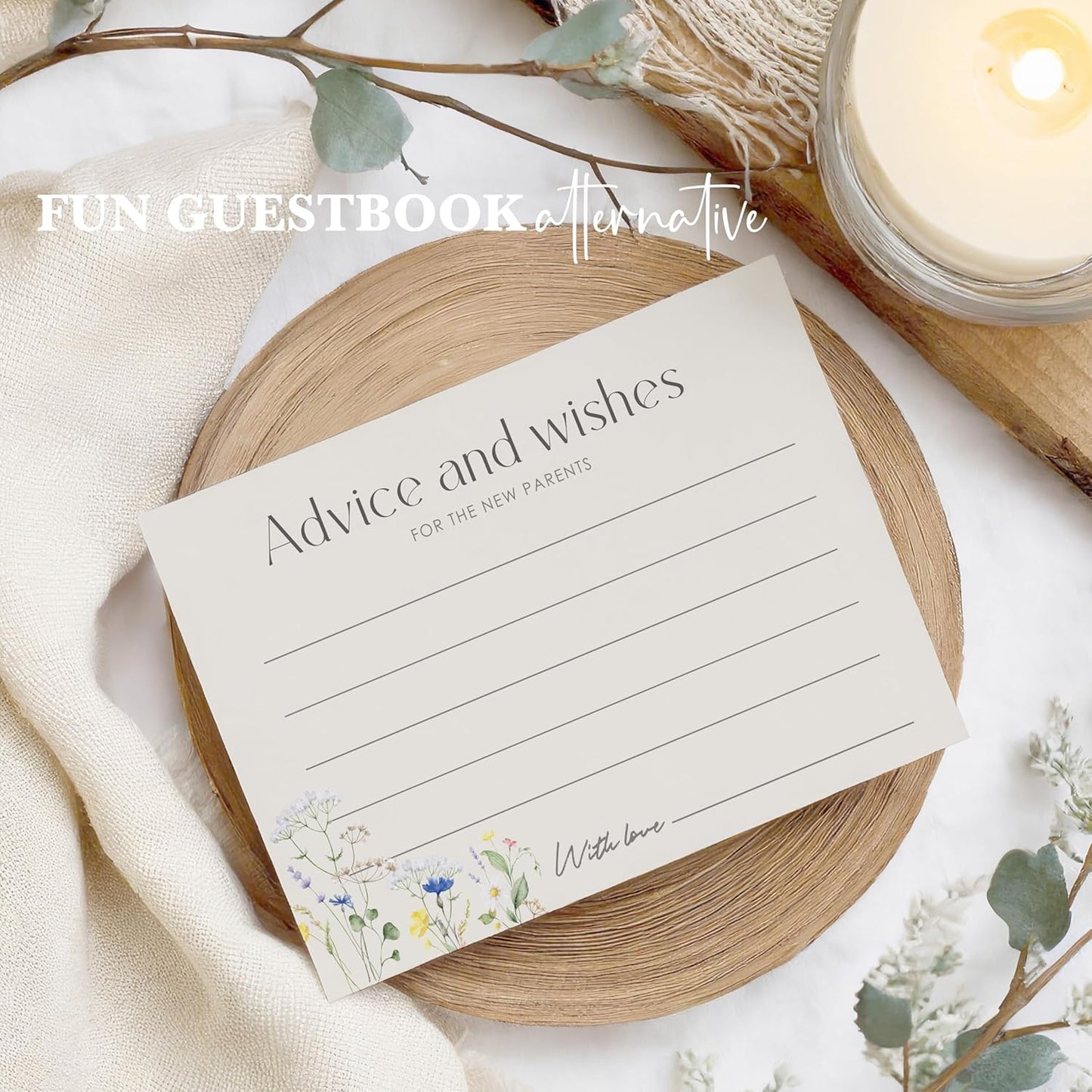 Advice For New Parents Baby Shower, Baby Predictions & Advice Cards For Baby Shower Games Activities, Wishes for Baby, 25 Double-Sided Thick Cards – Flower A08