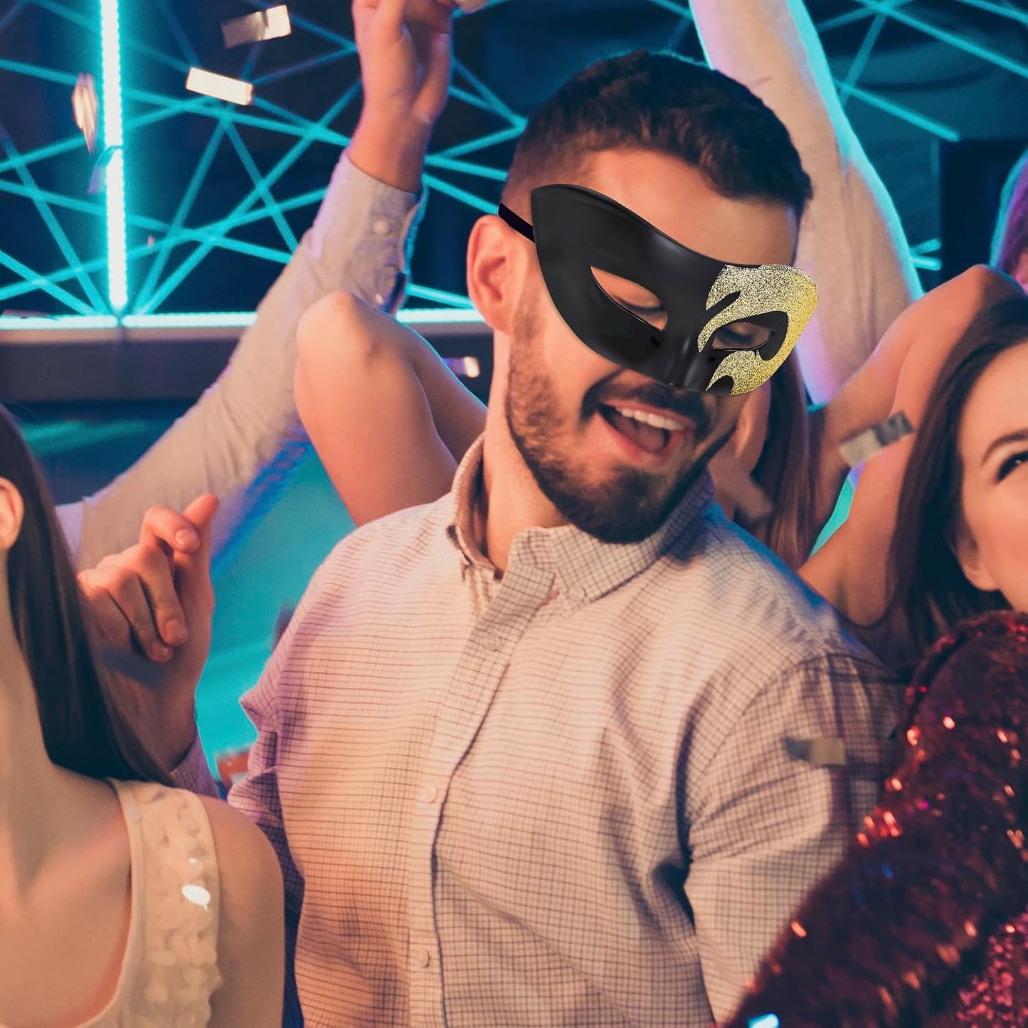 SIQUK Couple Masquerade Masks Set Venetian Party Mask Plastic Halloween Costume Mask Mardi Gras Mask for Women and Men