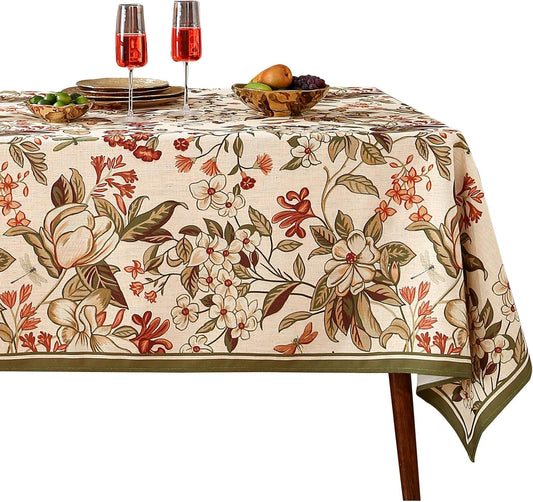 ISAENNE Designer Bohemian Linen Small Square Table Cloth,Colorful Floral Pattern Tablecloth,Wrinkle Resistant Decorative Tablecloths for Dining Thanksgiving Kitchen Party,55"*55"-Grace A