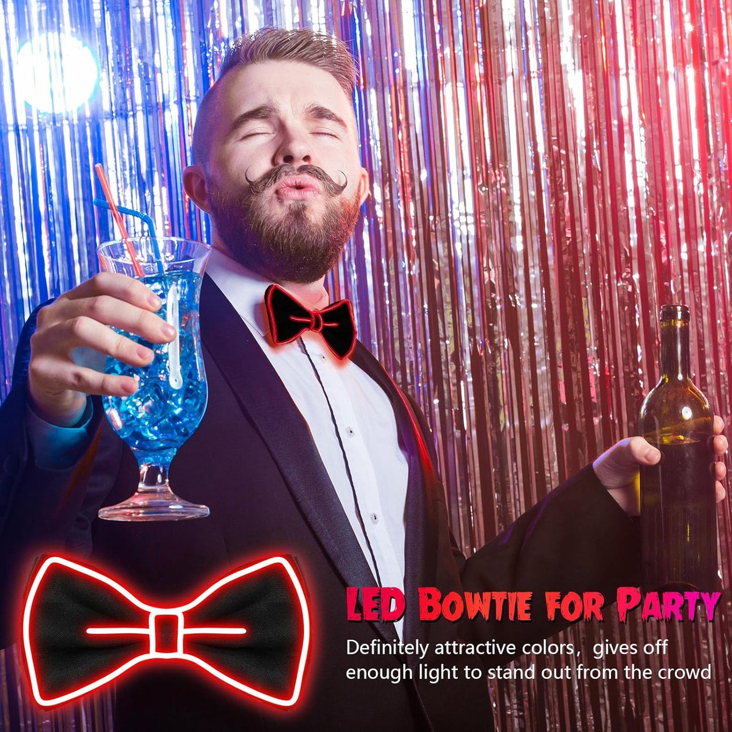 Hercicy Light up Bow Tie for Men LED Neon Bowtie Funny Ties Women Glow in the Dark Party Costume