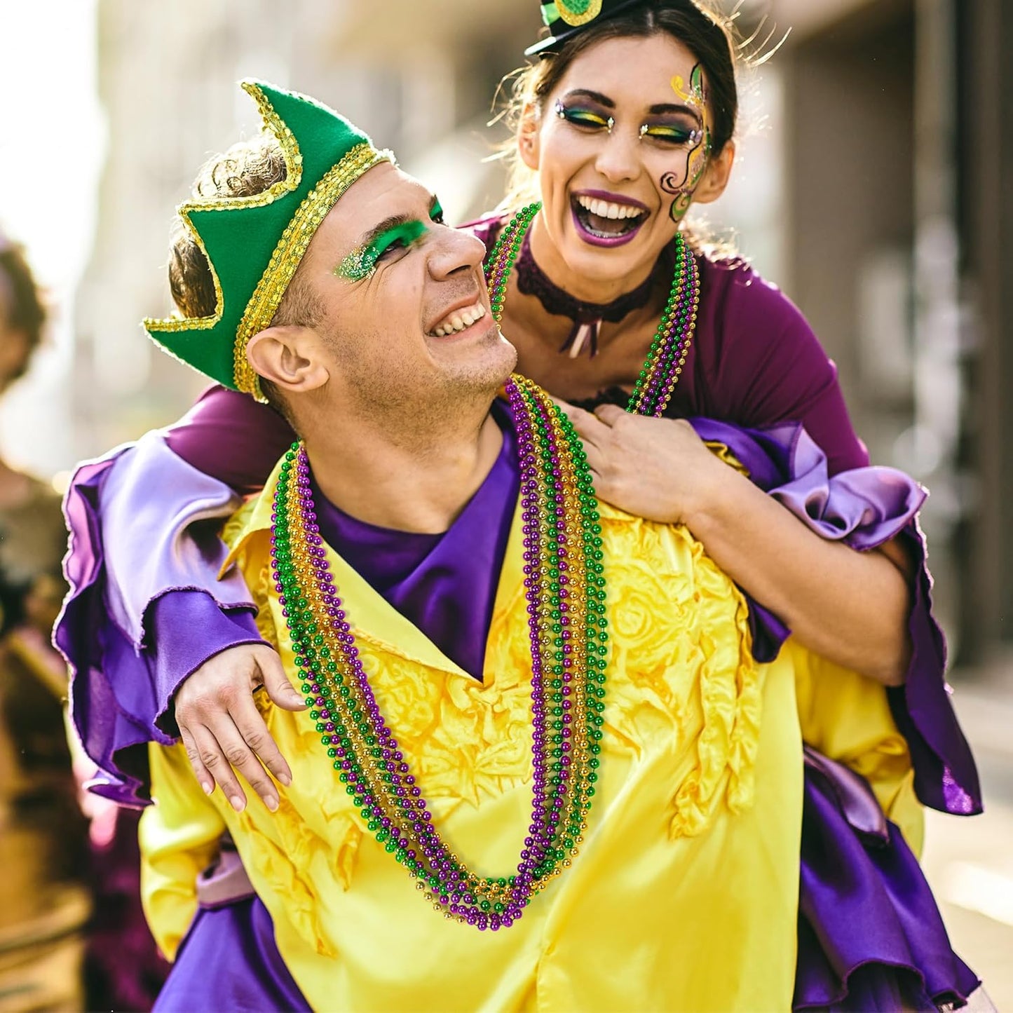 12 PCS Mardi Gras Beads Necklaces, 33" 3 Colors Beads Accessories Bulk, Carnival Purple Green Gold Party Supplies, Carnival Beads Necklace Accessories for Masquerade Holiday Party Favors Decorations