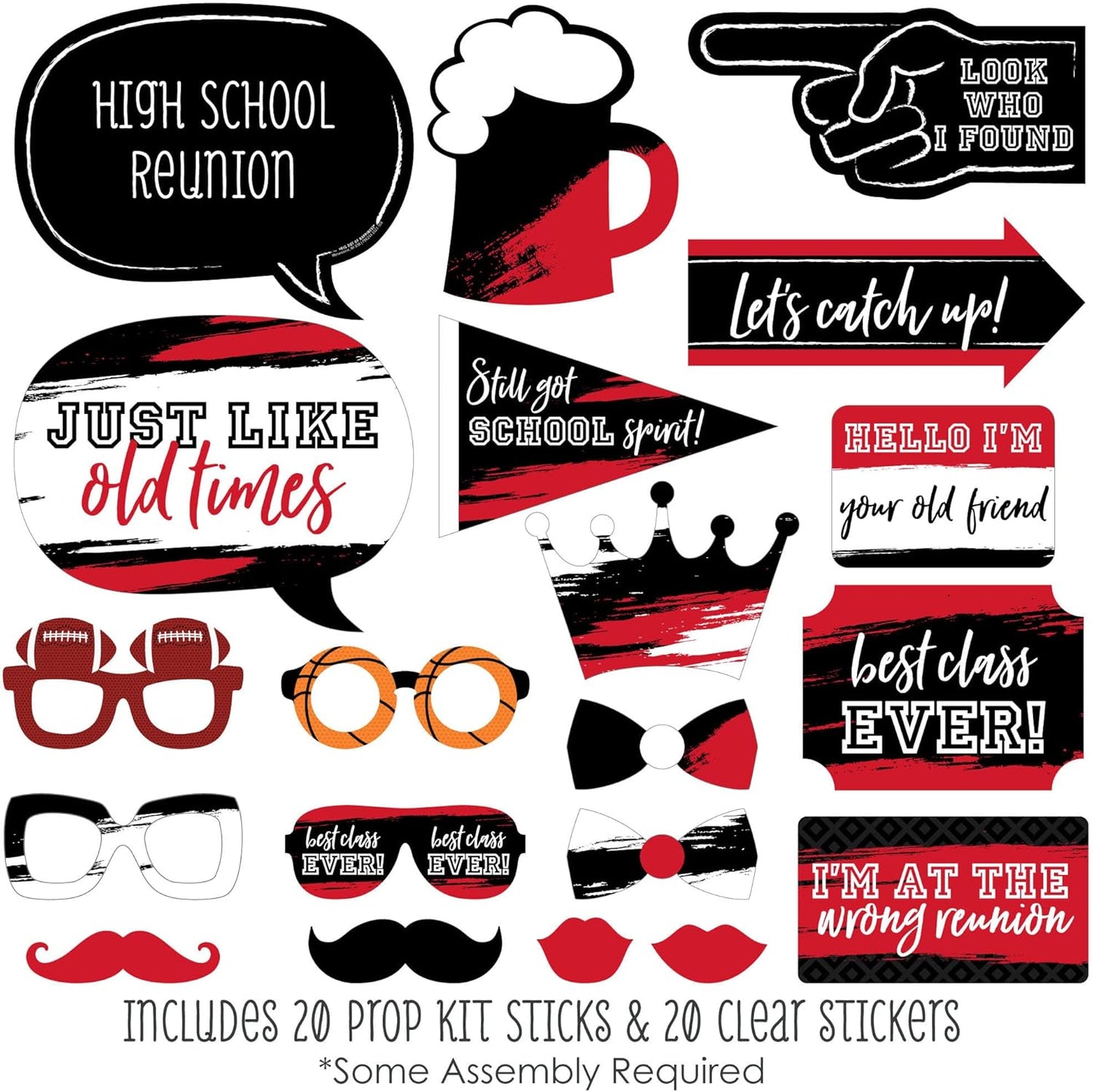 Big Dot of Happiness Class Reunion Photo Booth Props Kit - 20 Premium Cardstock Props, School Reunion Party Decorations, Memory Making Props, Red