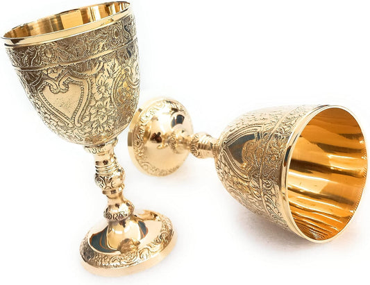 ALADEAN Vintage Chalice Medieval Goblet | 1x Solid Brass 6" Royal Wine Glass Cups 7oz - Renaissance Gifts Wedding Anniversary Novelty Ceremonial Drinkware Pack of 1pc (Roman Chalice)