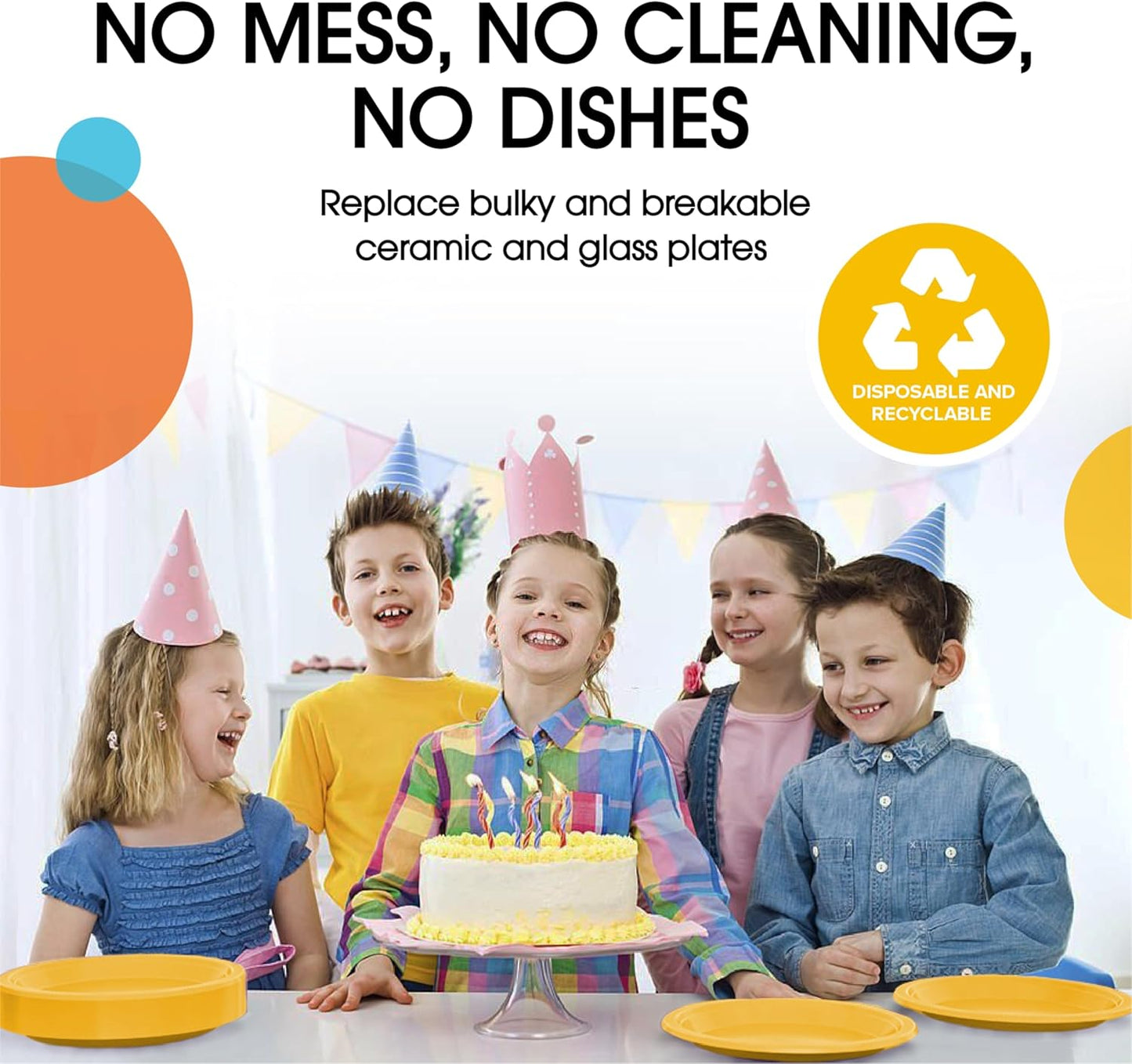 Exquisite Party Solids Yellow Plastic Plates For Party 10" Yellow Disposable Plates Heavy Duty 100 Pcs Plastic Dinnerware Sets Heavy Duty 350 GSM Disposable Dinnerware Set