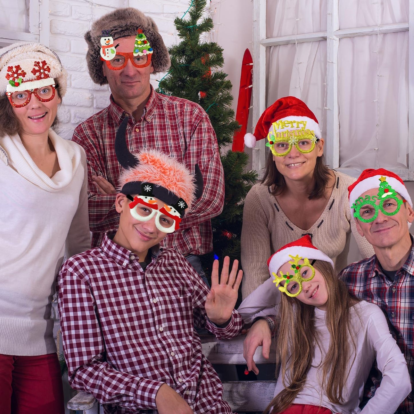 6 Pcs Christmas Glitter Glasses - Funny Xmas Eyeglasses Goodie Bag Stocking Stuffers Decorations for Kids Adults,Holiday Party Favors Supplies Christmas Costume Accessories Photo Booth Props Prizes