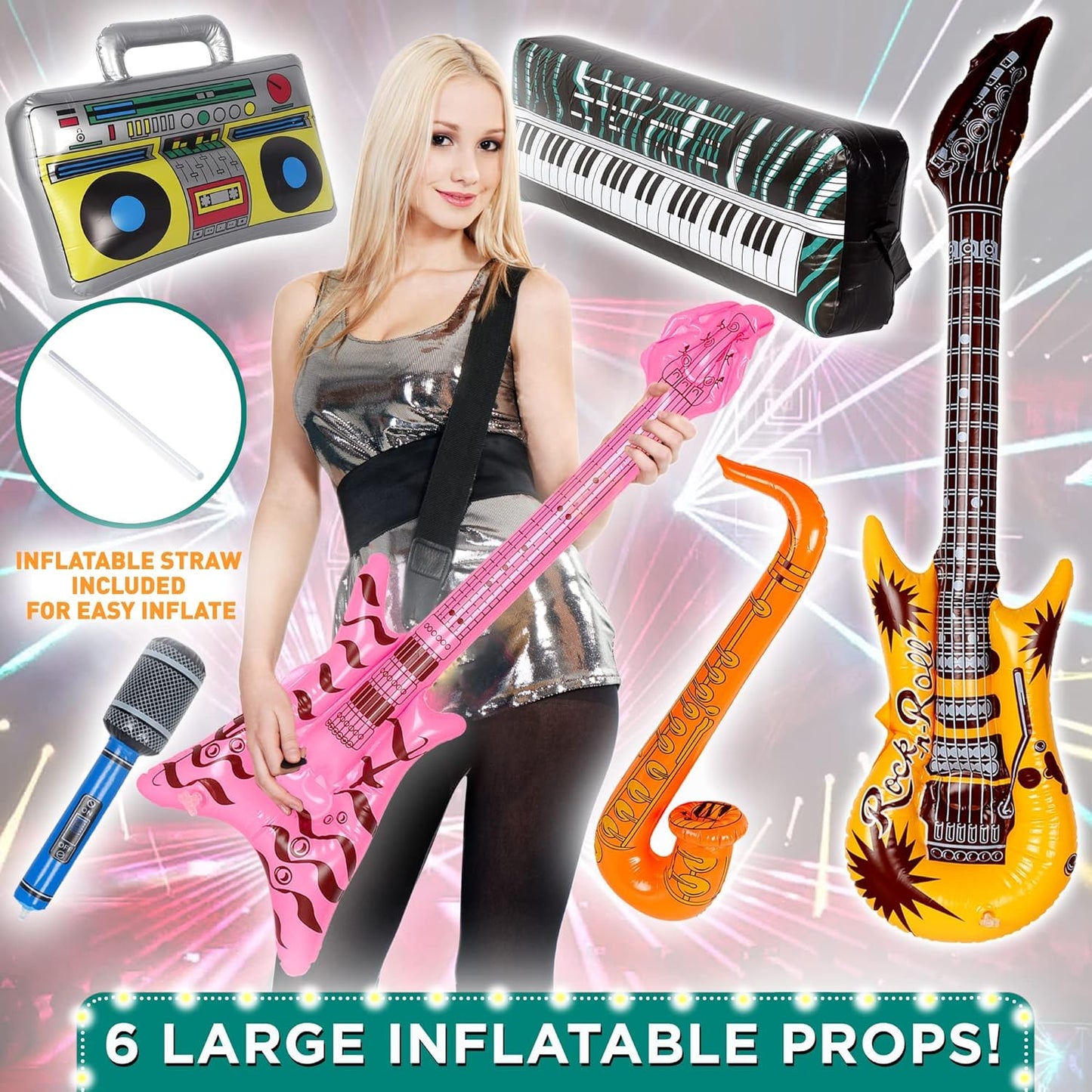 SOUL SHIFT 70 Pc Large Premium Photo Booth Props Set for All Occasions - Wedding Props, Birthday Props, Graduation Prop, Inflatables, Large Glasses, Multi-Colored Wig, Hawaiian Lei, Hand Pump