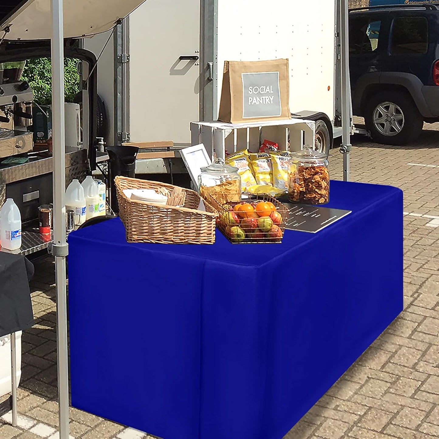 HolidayIdeas Fitted Royal Blue Table Covers - 96 x 30 Inch - 4 Pack Rectangle 8ft Tablecloths, Polyester Fabric Table Cloth for Parties, Trade Show, Farmers Market